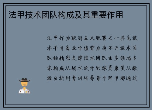 法甲技术团队构成及其重要作用